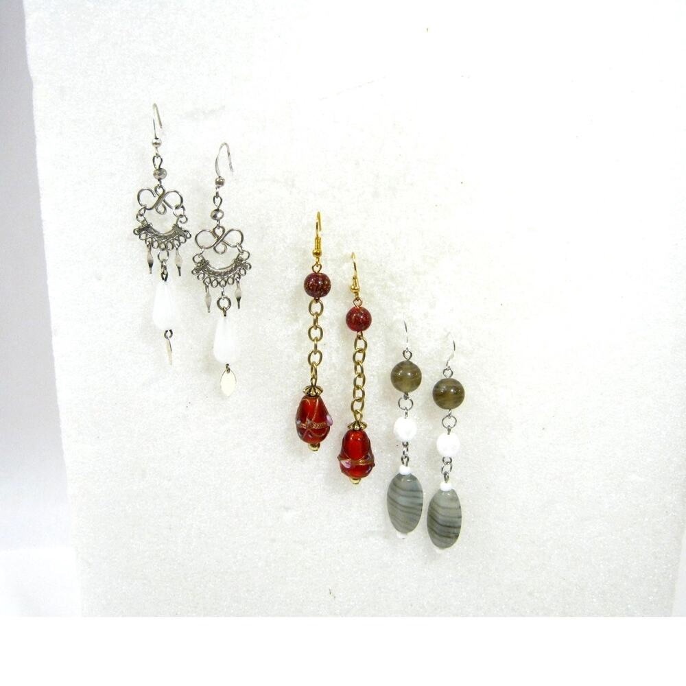 Set of Handrafted Vintage Art Glass Beaded long Dangle Drop Earrings 2 inch
